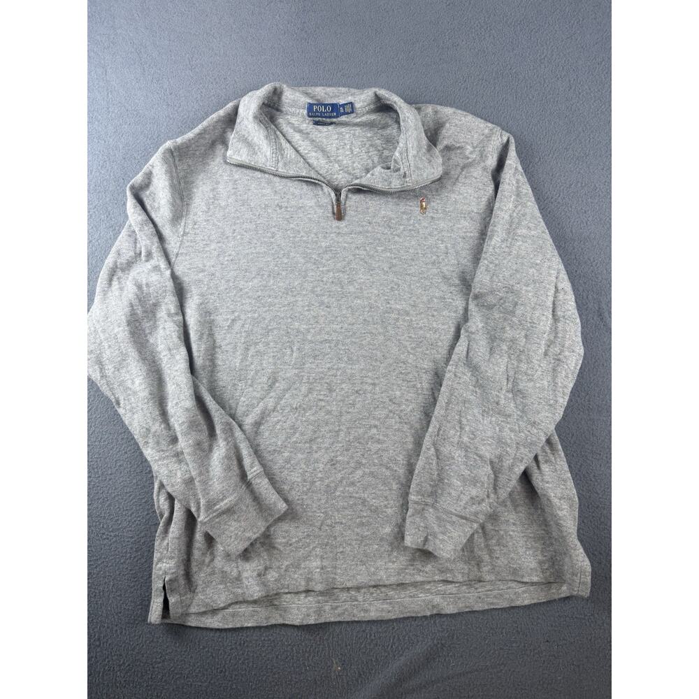 Polo Ralph Lauren Sweater Mens XL Gray Estate Rib 1/4 Zip Knit Flesh Pony Golf
